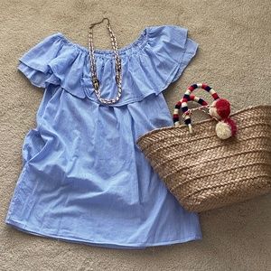 Zara off the shoulder stripe ruffle short dress